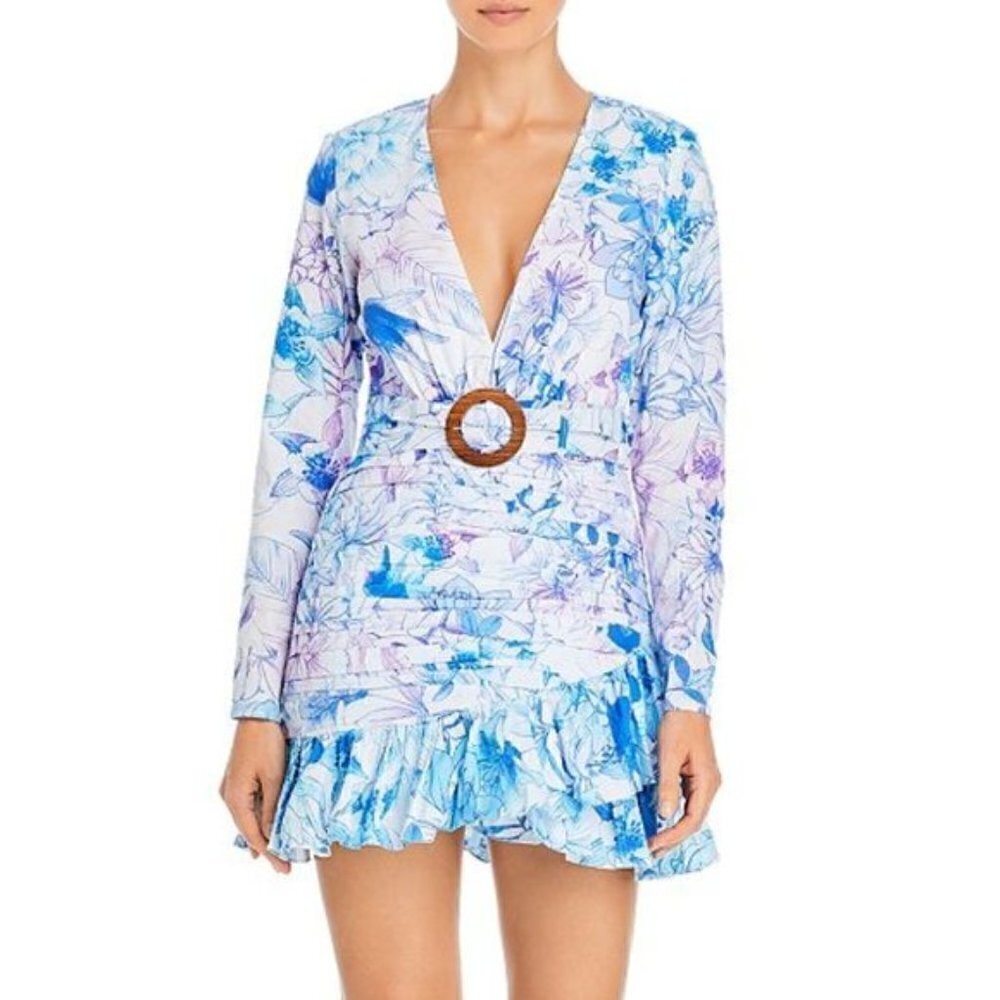 ROCOCO SAND Amaya Ruched Mini Dress In Blue Sz S